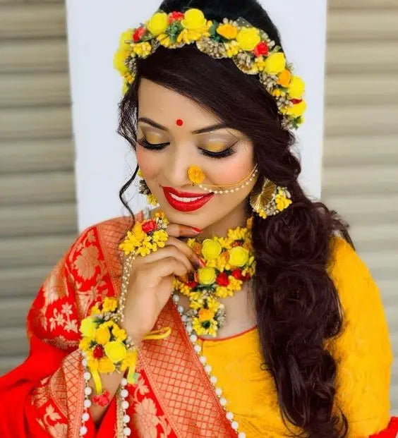 Yellow Haldi Jewellery For Bride