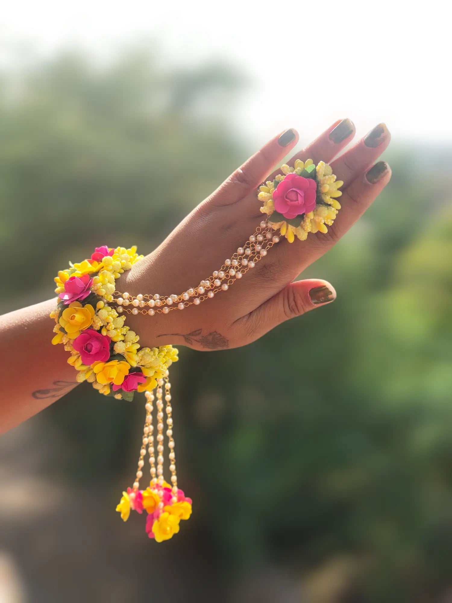 For haldi 2024 flower jewellery