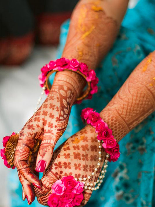 Dark Pink Floral Hand Bracelet - HathPhool Saubhagyavati.in