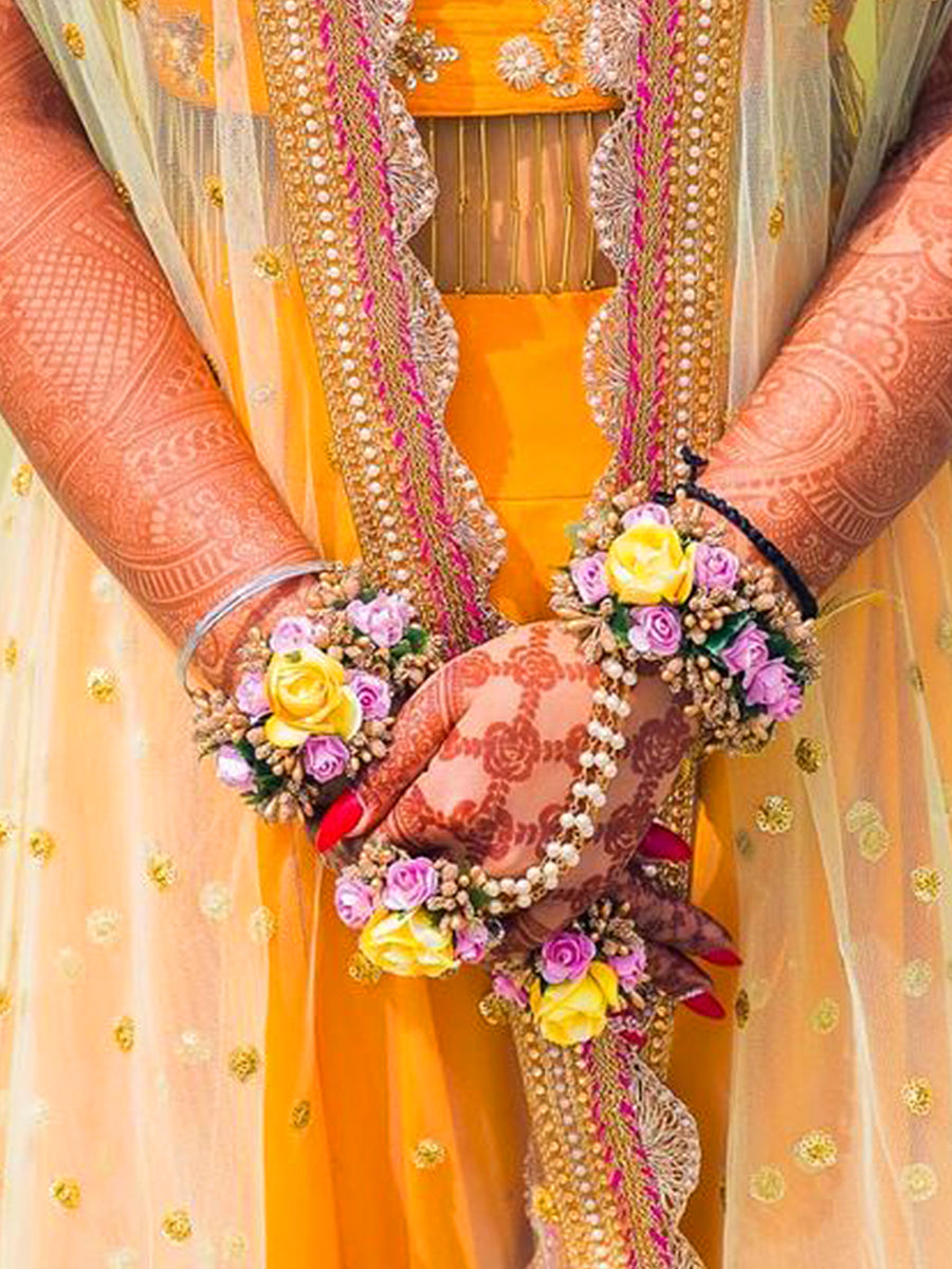 Yellow and Pink flower Hathphool or Hand Bracelet flower jewellery