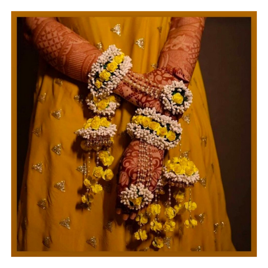 Wihite & Yellow Flower Hathphool Kalire - For Haldi, Mehndi and Wedding
