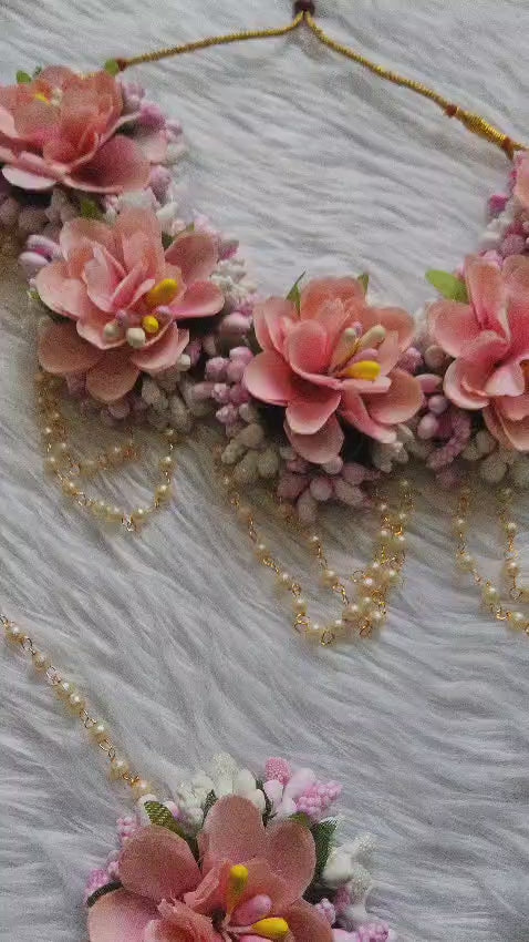 Peach Flower Jewelry set for Haldi, Mehandi and Baby Shower Celebration's