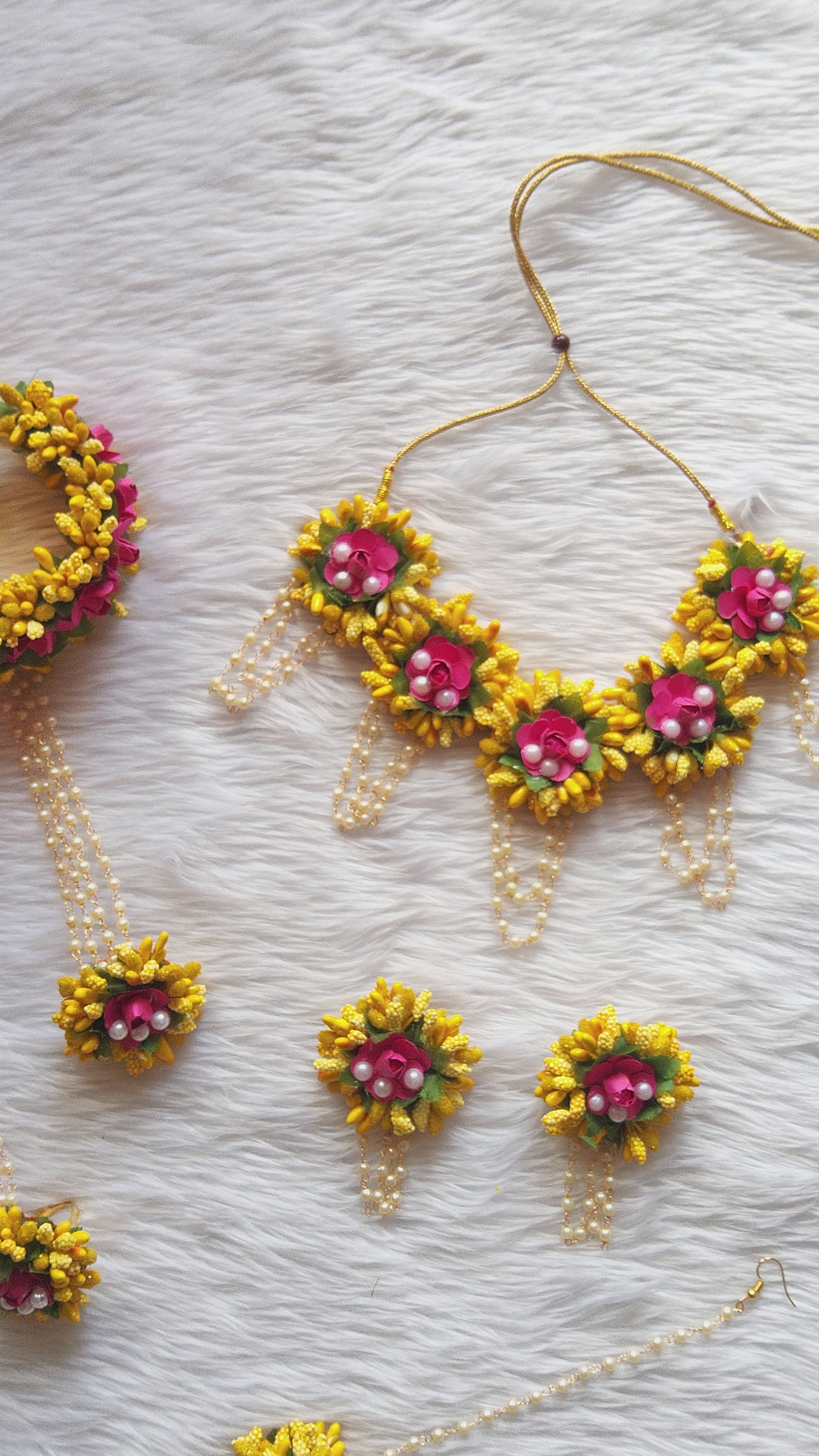 yellow flower jewellery set for haldi