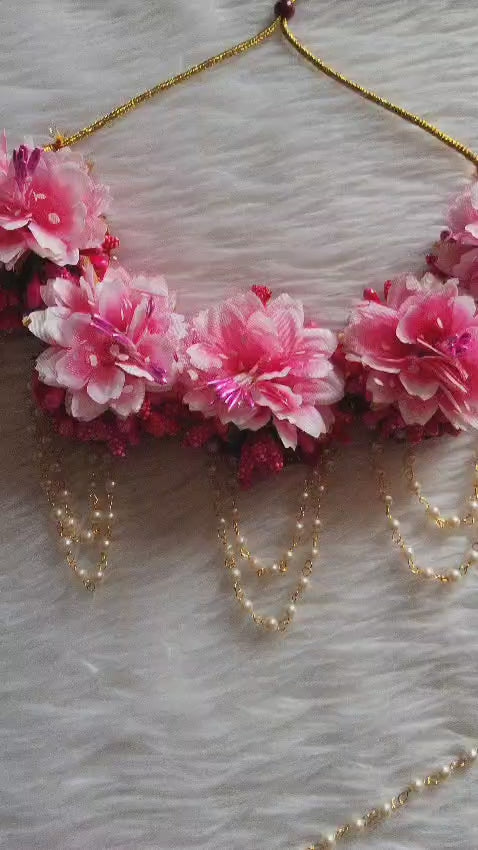 Mazentha pink with baby pink stunning flowers jewellery for haldi