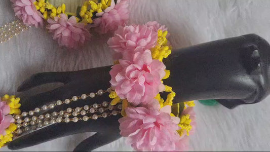 Yellow and baby pink stunning jewellery for haldi