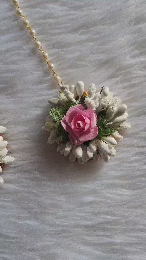 Perfect white and baby pink flower jewellery set for baby shower jewellery