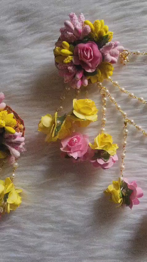 Multicoloured beautiful bahubali earrings with flowers hanging