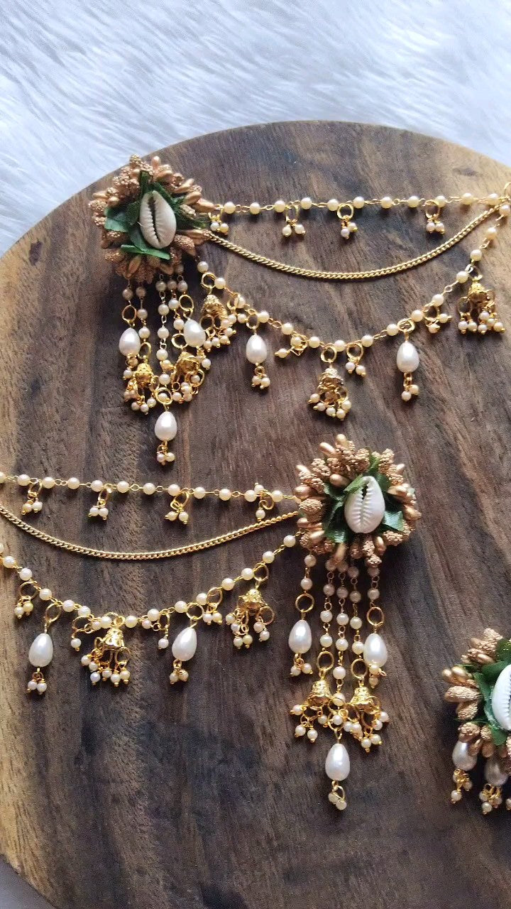 Buy Shell Jewellery with Bahubali Earrings and Bracelet for Haldi, mehndi
