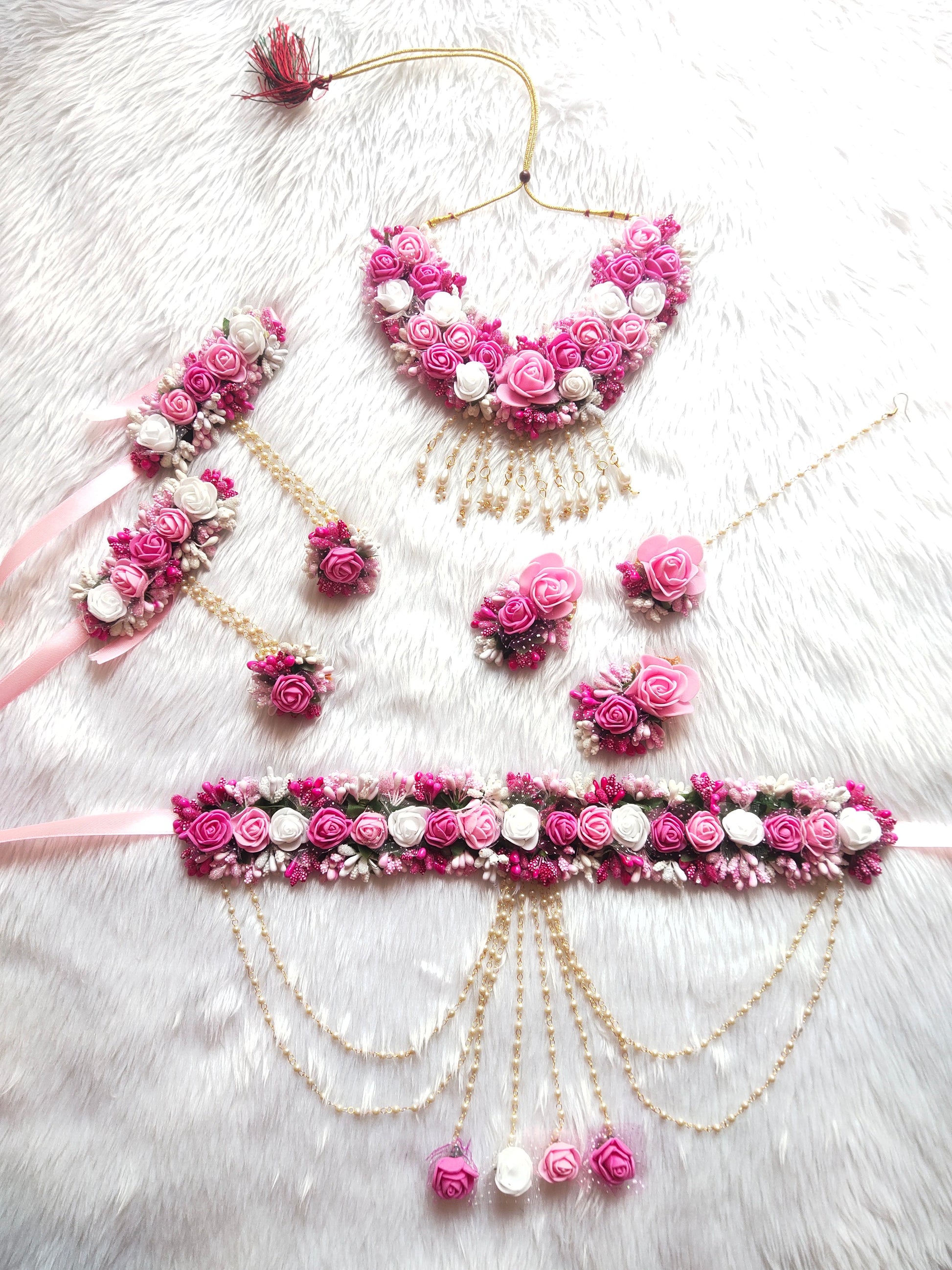 Pink Flower Jewellery Set - Baby Shower Jewellery - Foam Flower Saubhagyavati.in