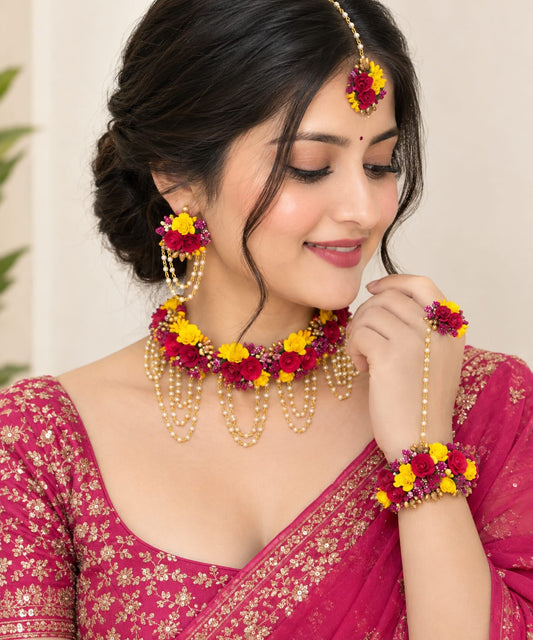 Flower jewellery set for haldi and mehndi