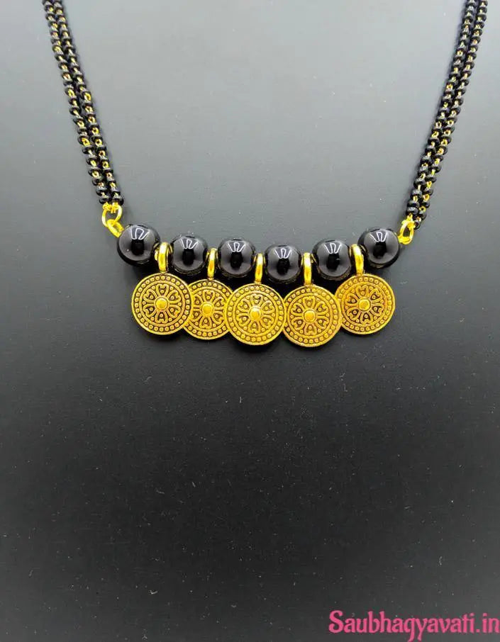 Oxidized Pendant Mangalsutra With Black Glass Beads Saubhagyavati.in